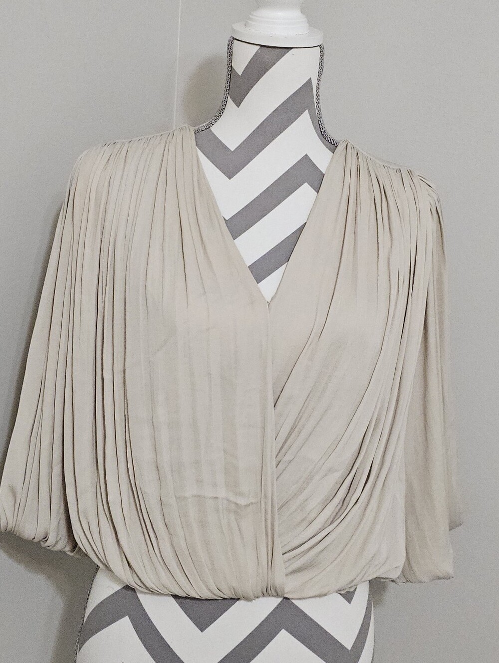 Banana Republic Beige Pleated V-Neck Blouse